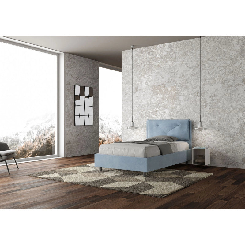 Letto imbottito Piazza e mezzo 130x190 cm Large - Con rete,Microfibra,Azzurro