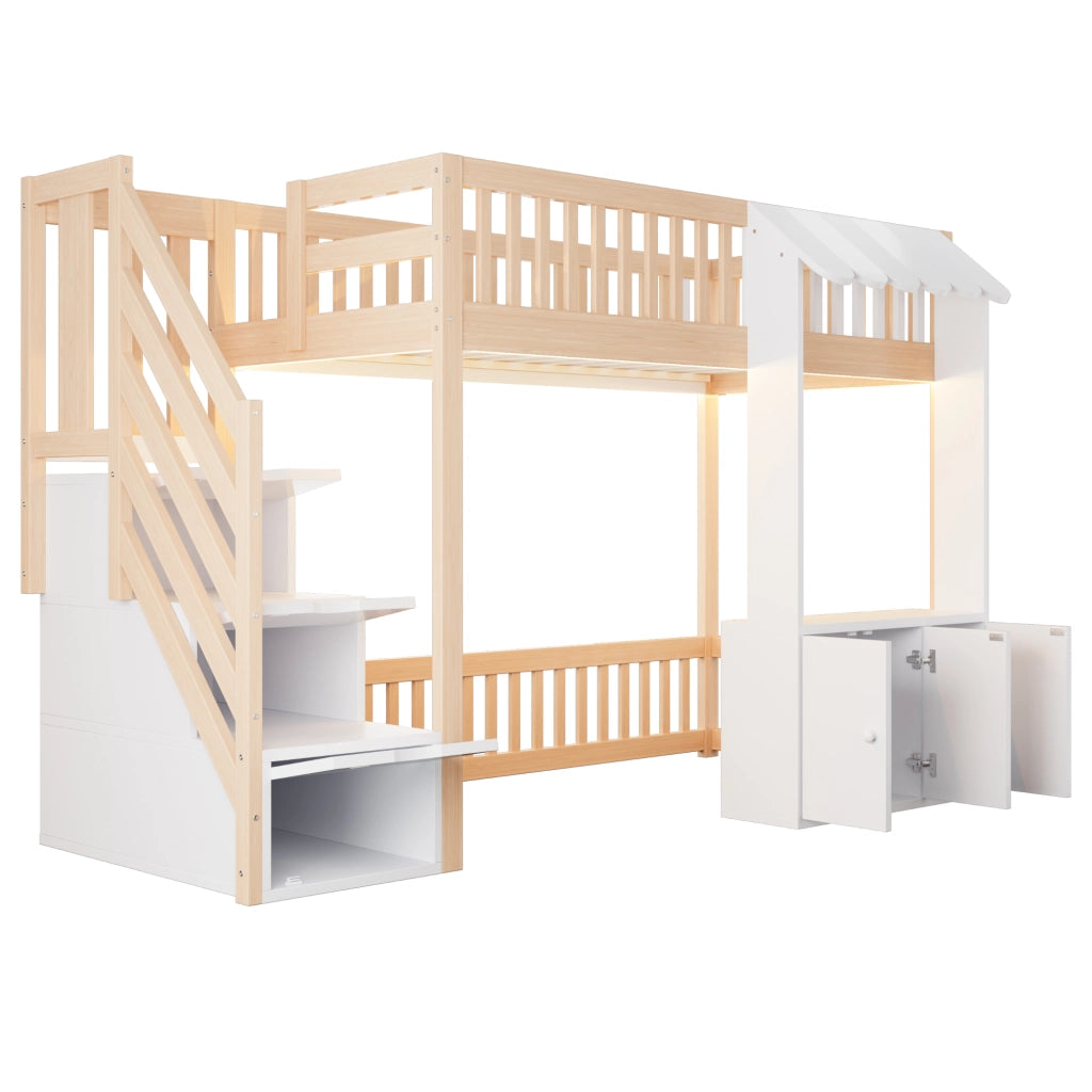 letto a castello in legno massello e mdf colore legno 90 x 200 cm