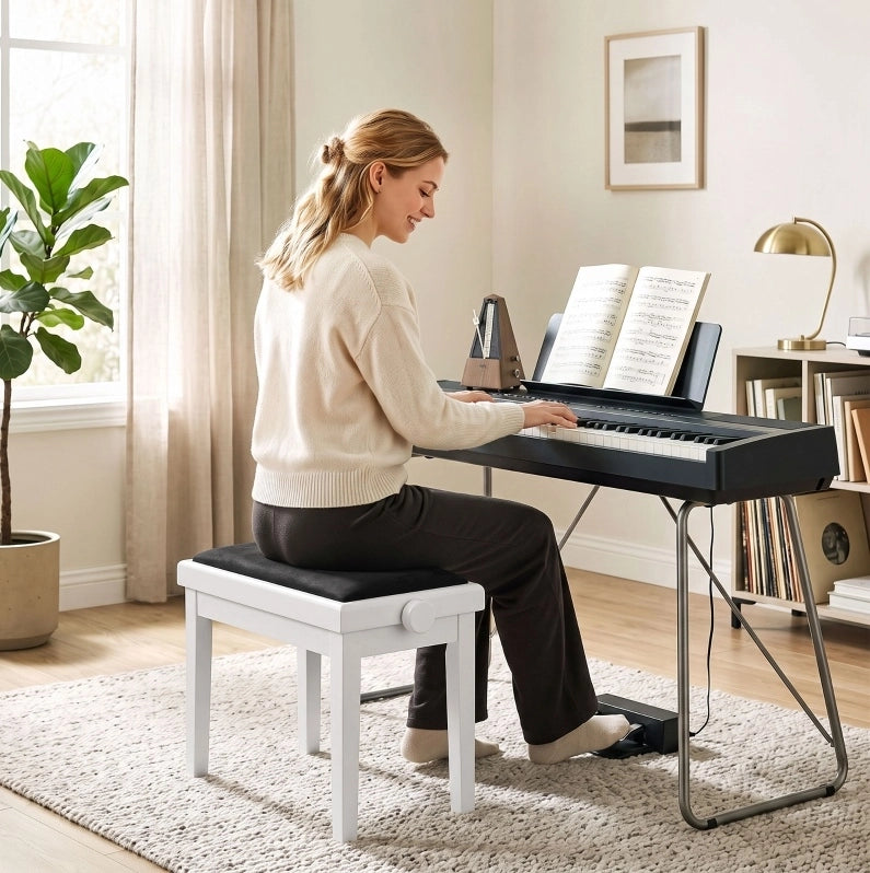 PANCA per Pianoforte Regolabile 61,5x33x45-56 cm Bianca e Nera