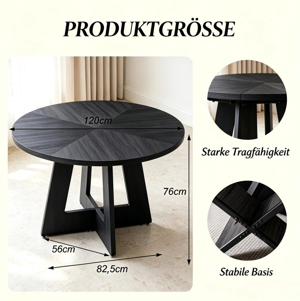 Tavolo da pranzo rotondo in legno massello Ø 120 cm, stile industriale, per 4-6 persone