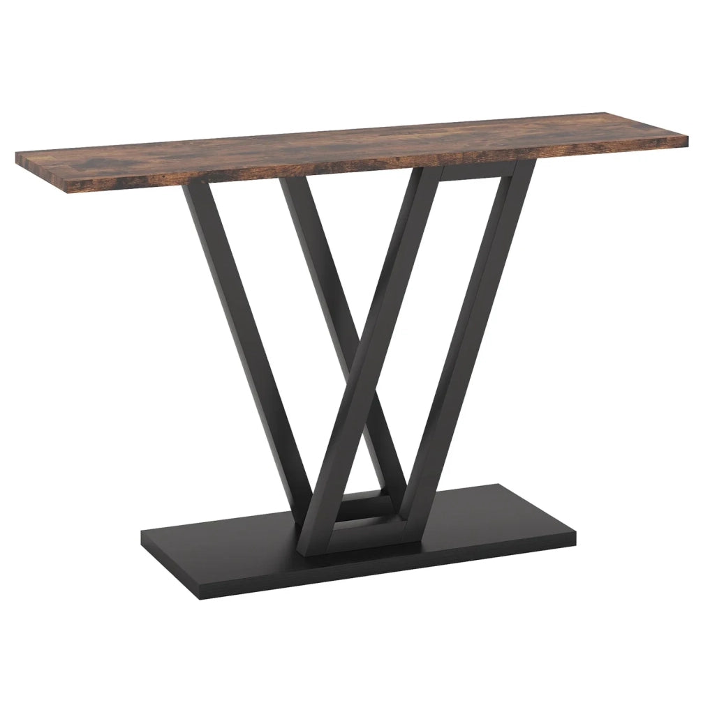 Tavolo consolle stretto 110x30x80 cm in MDF e metallo marrone rustico e nero HOMVRA