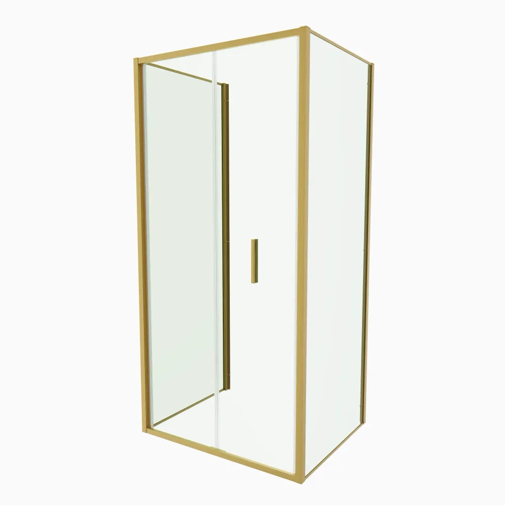 Box doccia 3 lati 90x75x90cm con porta a libro profili oro spazzolato vetro 6mm trasparente anticalcare h190| Portofino