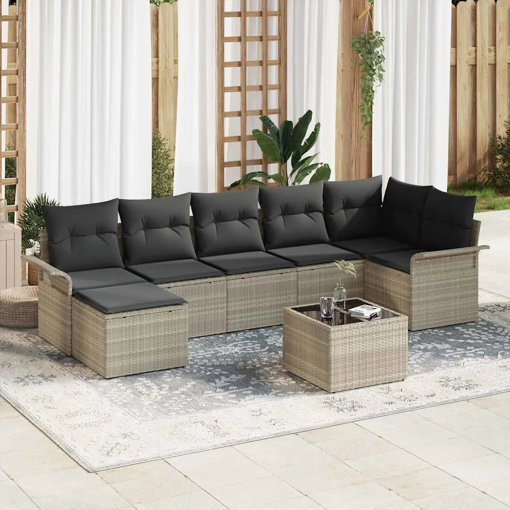 Set Divano da Giardino 8 pcs Grigio chiaro Poly Rattan 3345462