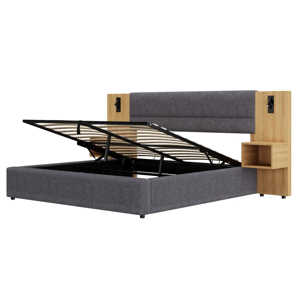 Letto contenitore 160x200 cm con USB, luce e 2 comodini