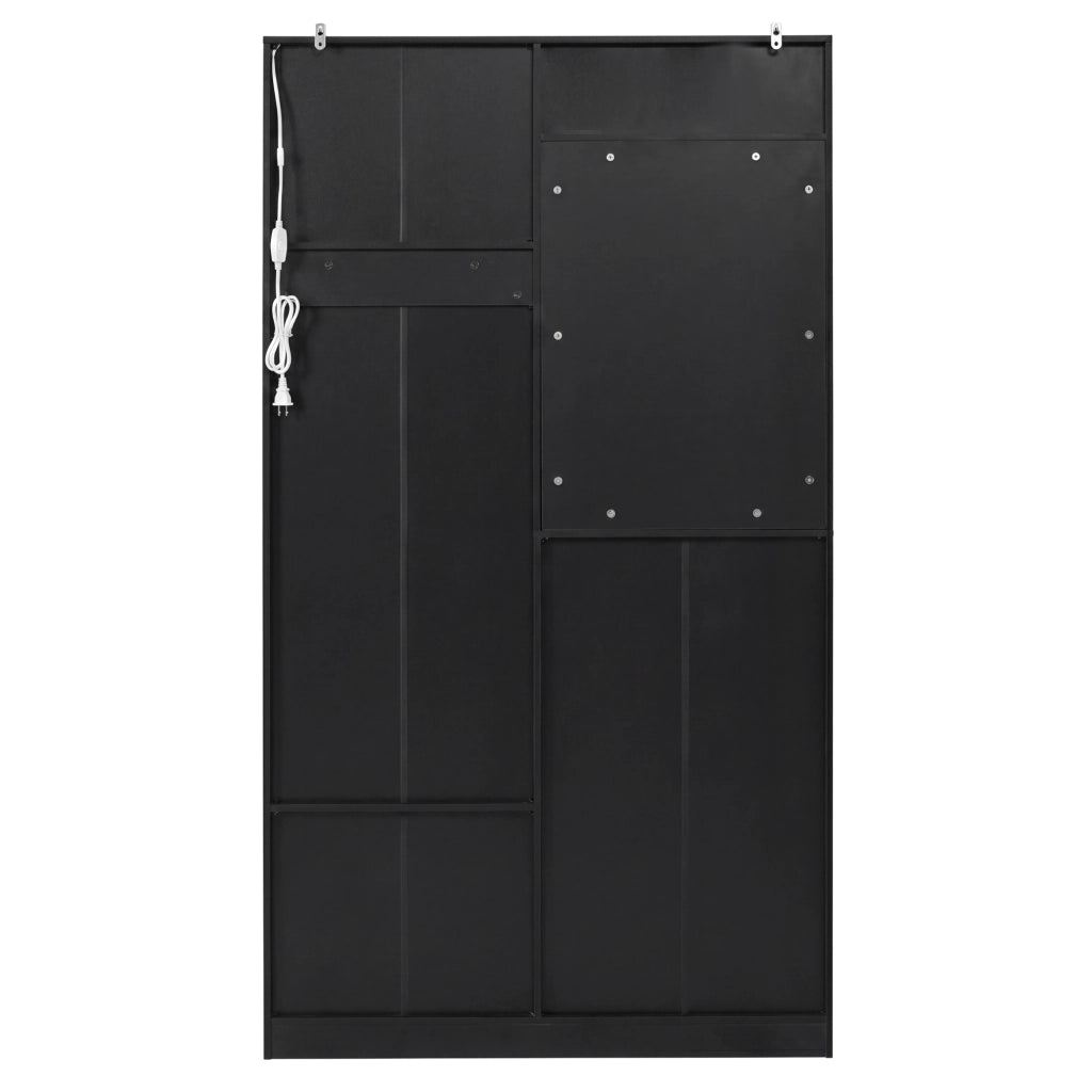 ARMADIO INGRESSO 100x35x180 cm Nero con specchio, appendiabiti e panca