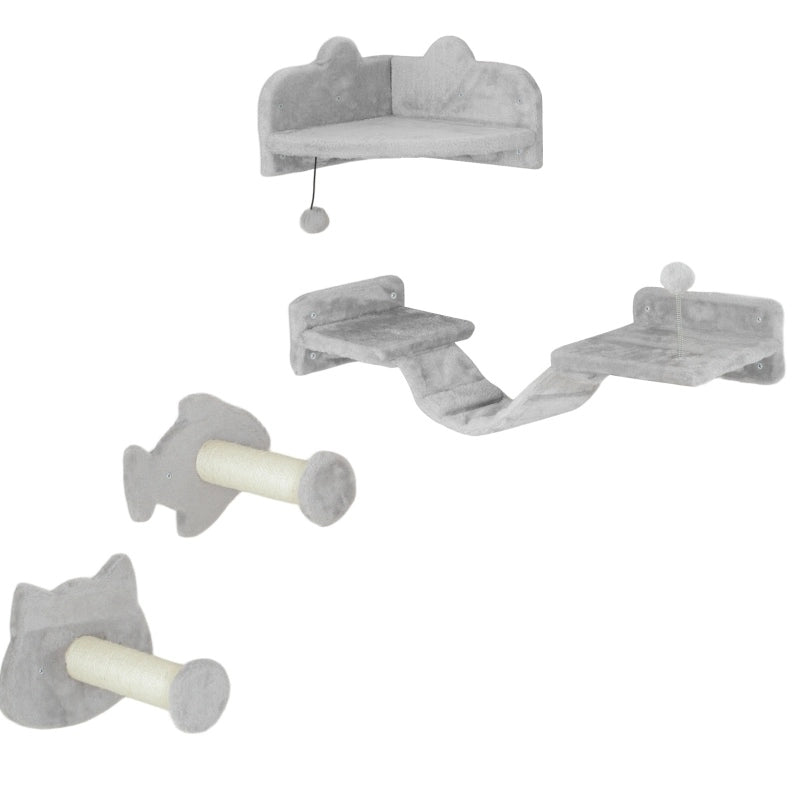 Set da parete per gatti con scaletta e piattaforme grigio