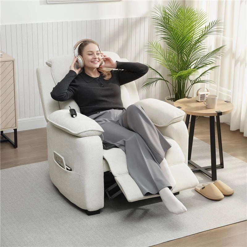 POLTRONA RECLINABILE 150¦ EFFETTO VELLUTO CON POGGIAPIEDI, TELECOMANDO E TASCA LATERALE, 96X90X103 CM, BEIGE