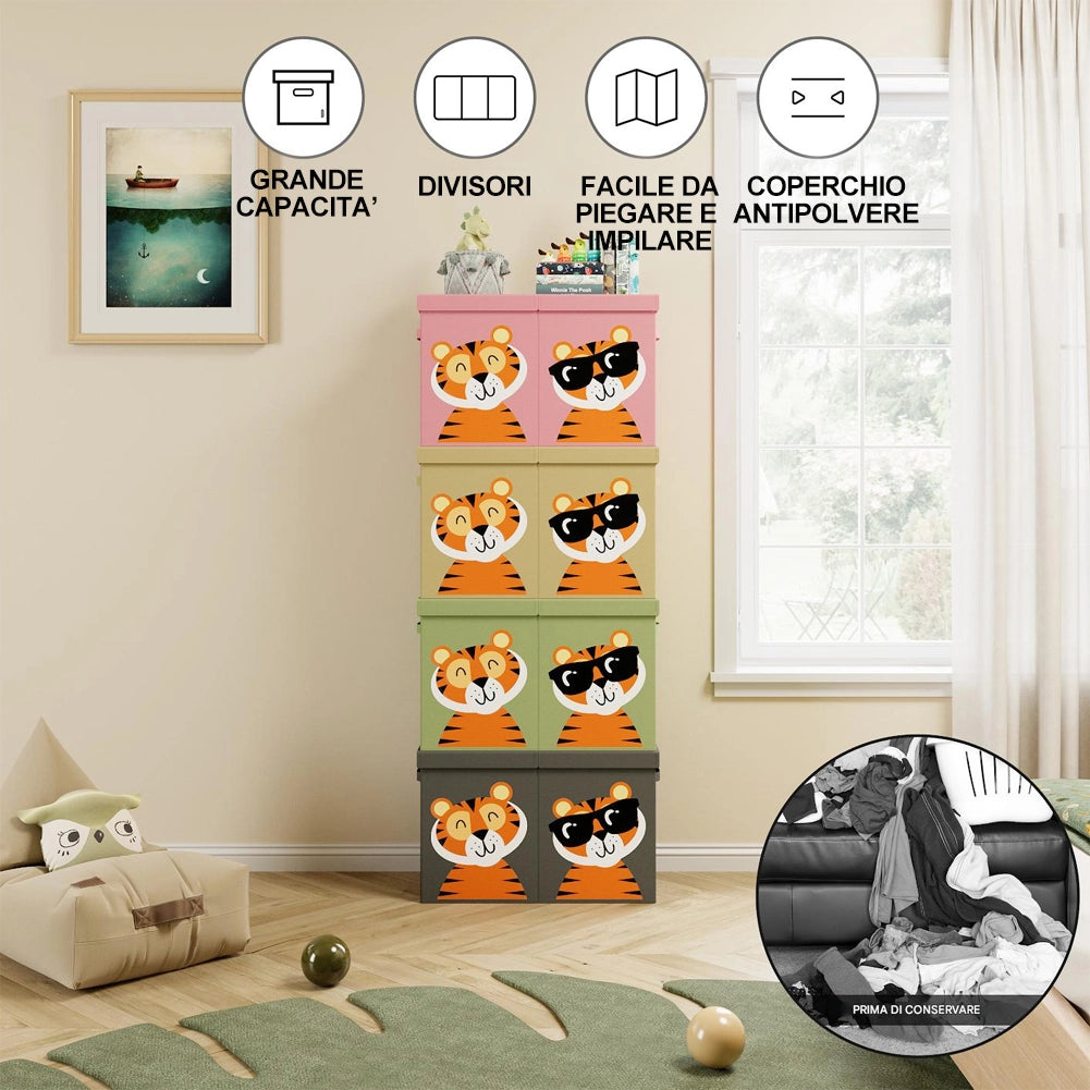 Contenitore Box 2 Scomparti Porta Giocattoli Pieghevole con Coperchio 80LT Organizer Rosa