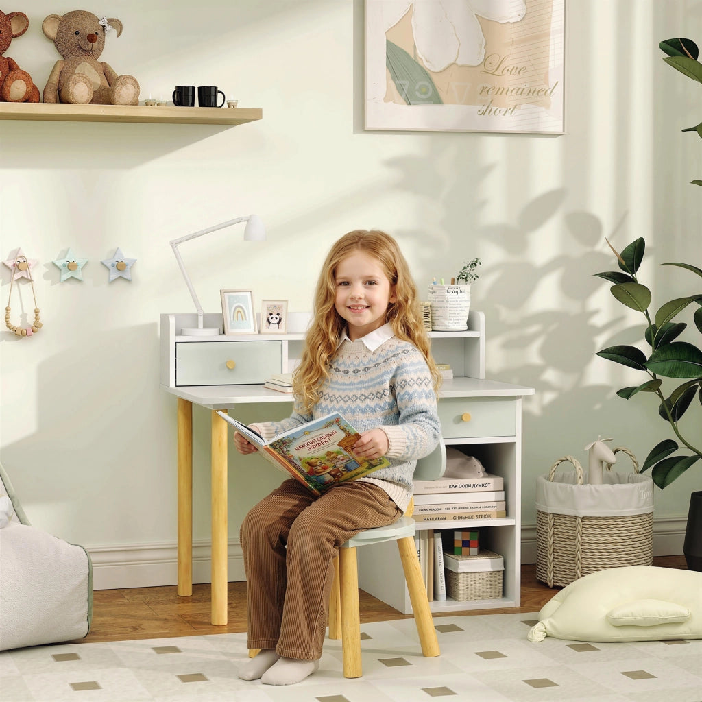 Scrivania per Bambini con Sedia e Cassetti ¨C Xylo ¨C Verde Chiaro e Bianco