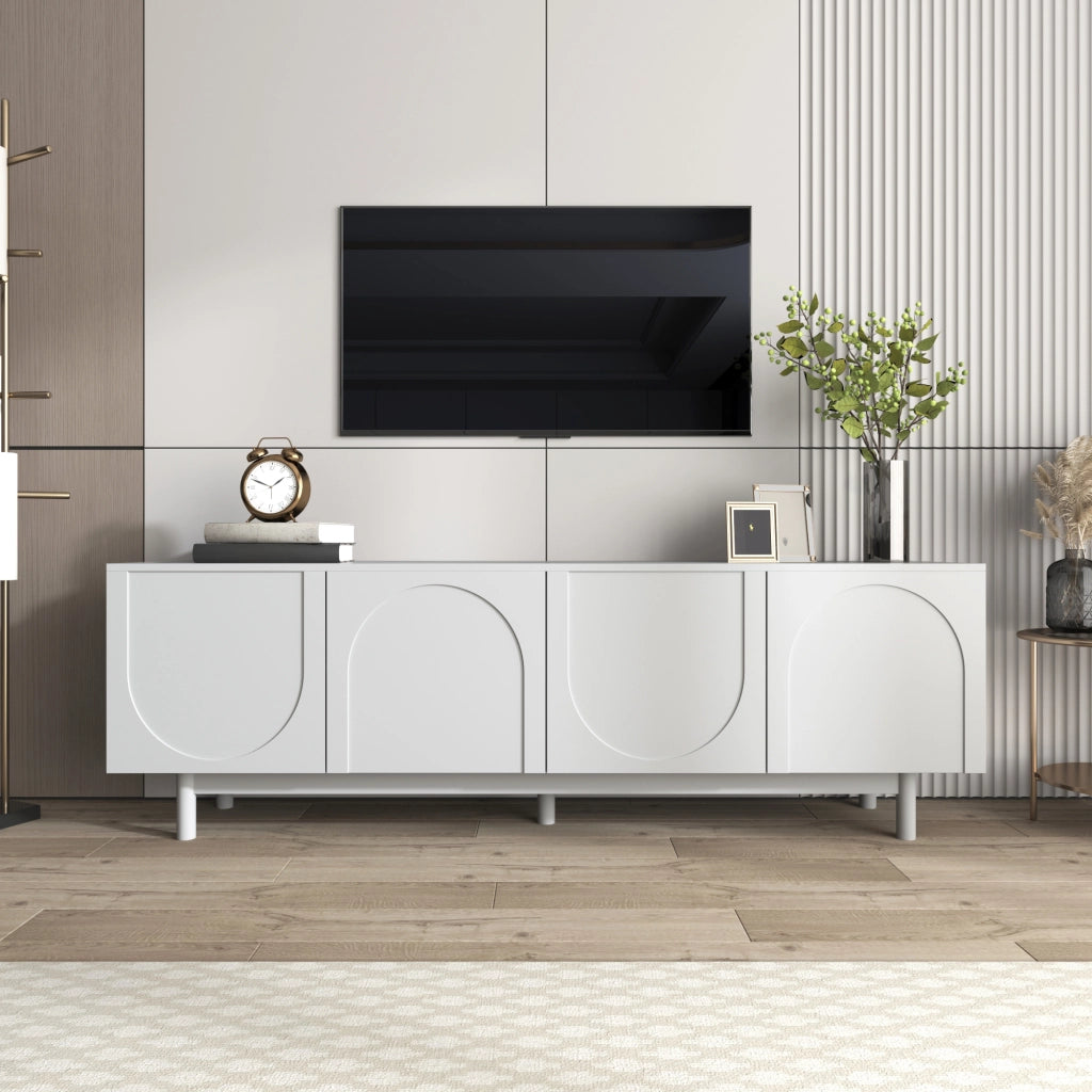Mobile TV 175 cm bianco con 4 ante push-to-open e ripiani regolabili