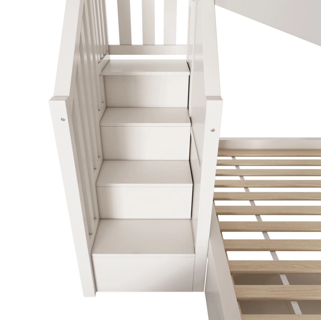 Letto a castello per bambini 90x200 cm con scivolo; scala-armadio e cassetti bianco HOMVRA