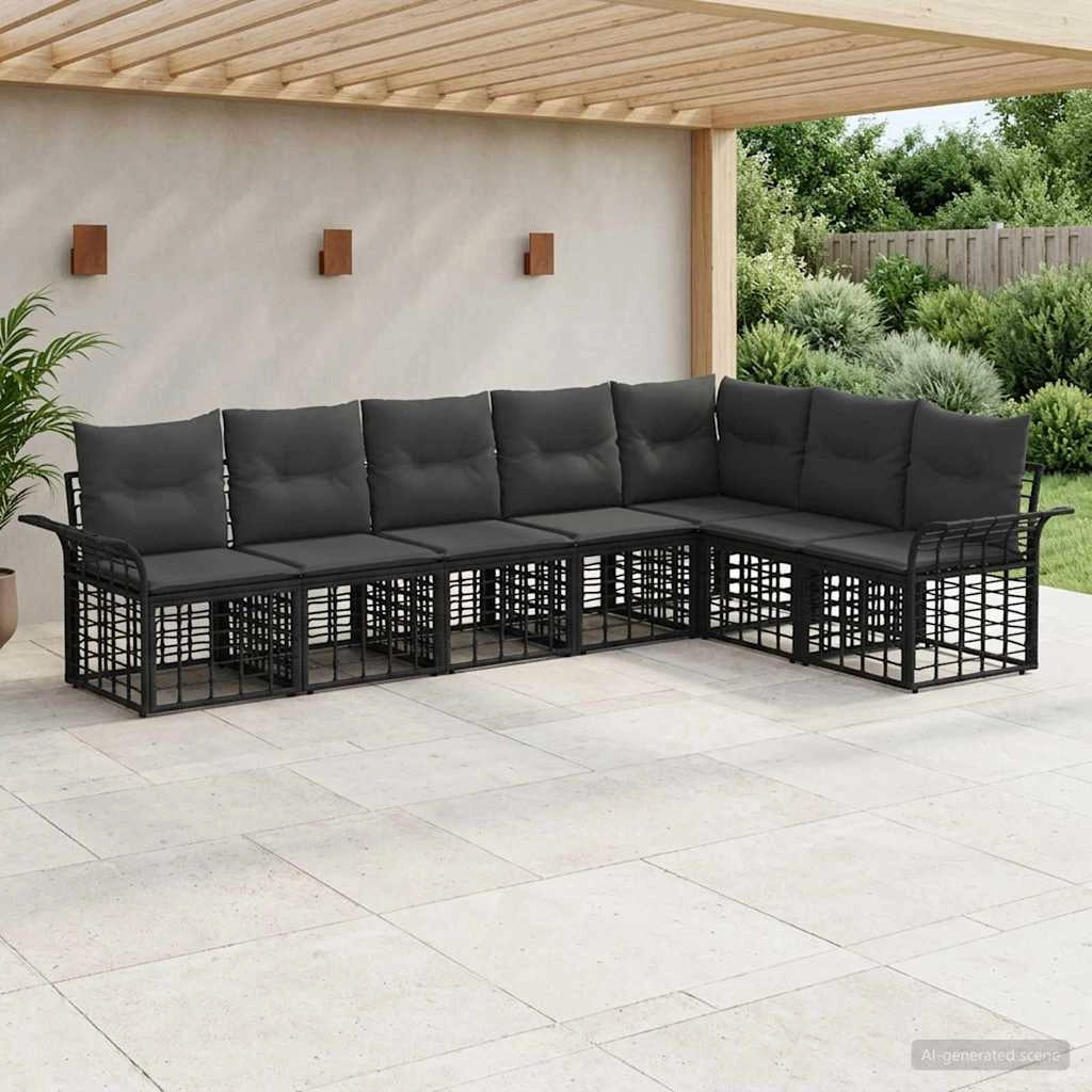 Set di divani da esterno 7 pz Nero e Grigio scuro Poliestere 3437695