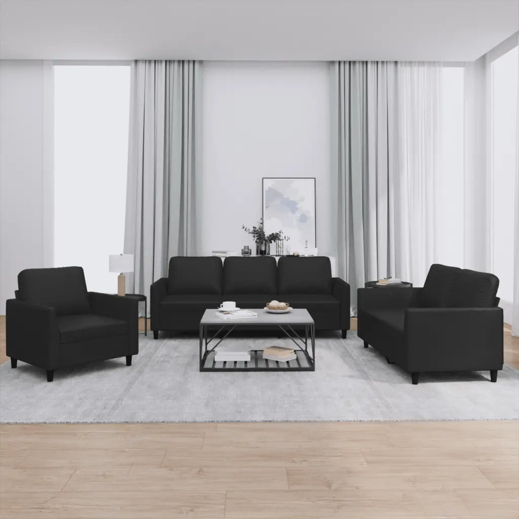Set di Divani 3 pz con Cuscini Nero in Similpelle 3201740