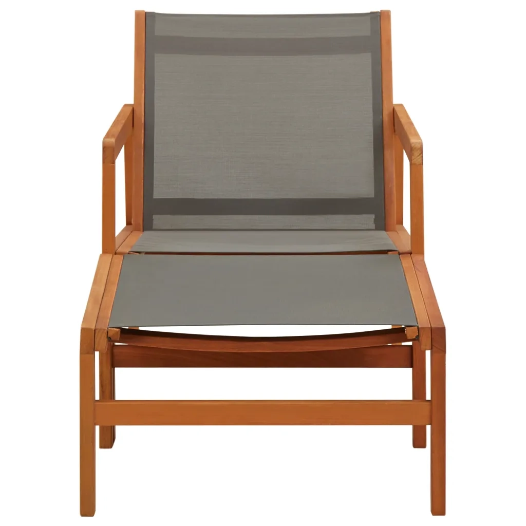 Sedia da Giardino con Pouf Grigia Eucalipto e Textilene 48698