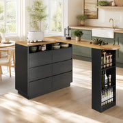 Tavolo alto allungabile girevole con 6 cassetti e ripiano laterale in MDF nero 137 × 39 × 102.3 cm