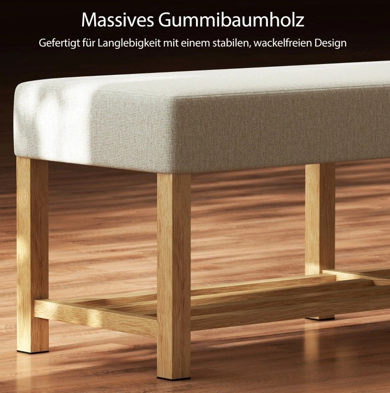 Panca portascarpe da ingresso 140 cm in legno di gomma con cuscino crema e vano aperto