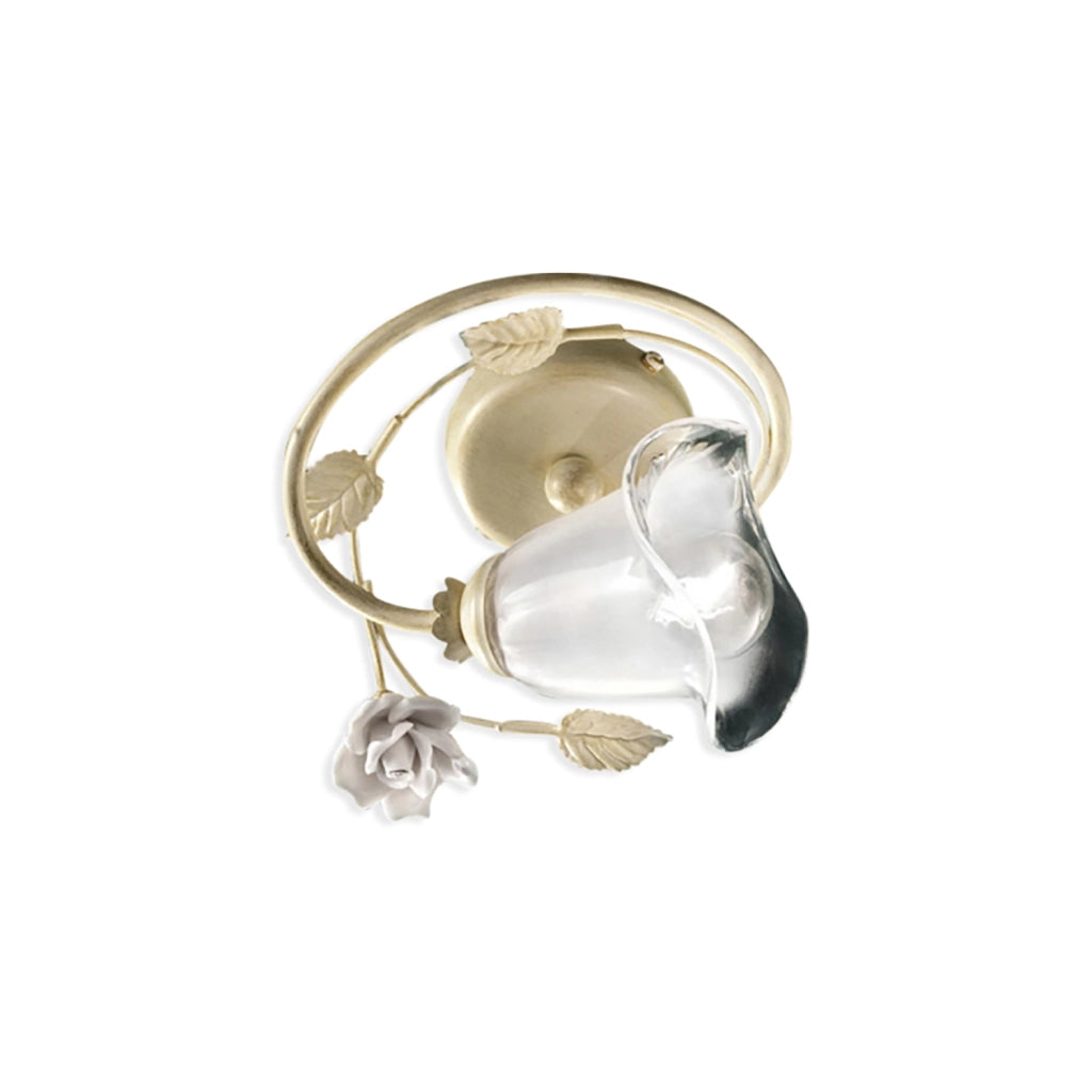 Plafoniera Classica Siena Metallo E Ceramica Bianco Sfumato Oro 1 Luce E14