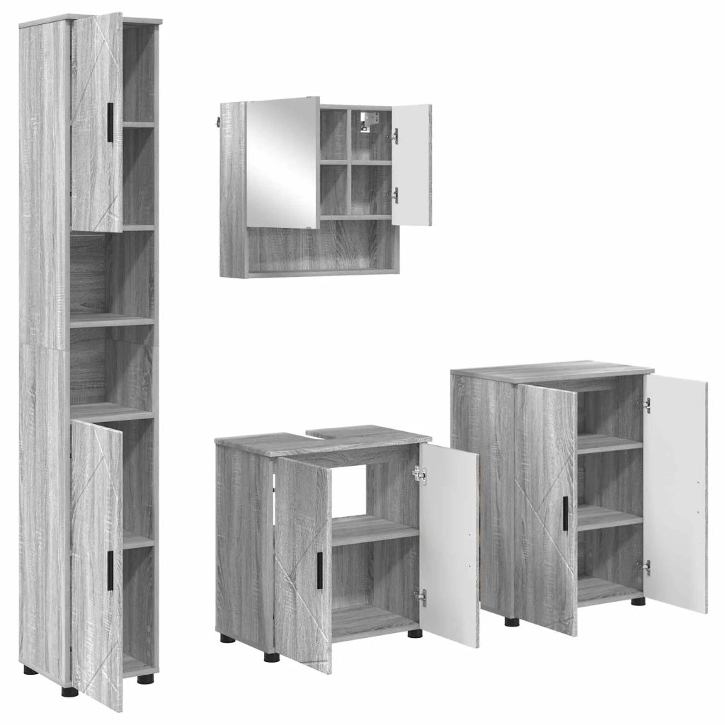 Set di mobili per il bagno con porta 4 pcs Grigio Sonoma 3393009