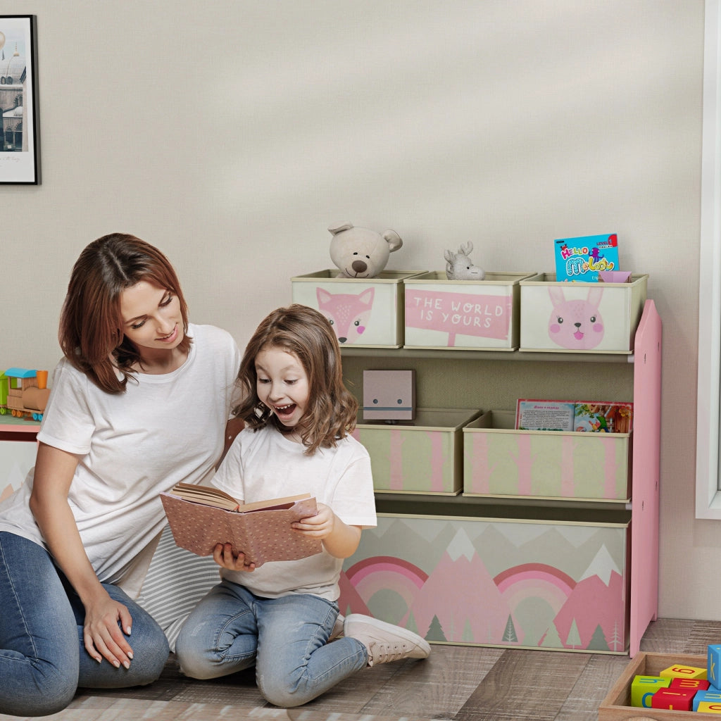 Libreria per bambini con 6 cesti estraibili ¨C zephmum ¨C rosa 63x30x66 cm