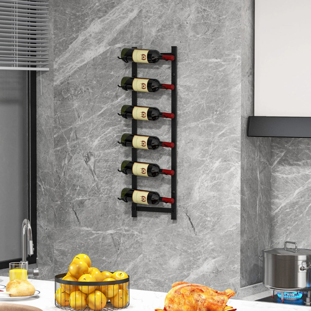 Portabottiglie vino da parete in metallo antiruggine-Cantinetta vino a muro per 6 bottiglie 22x13,5x73cm
