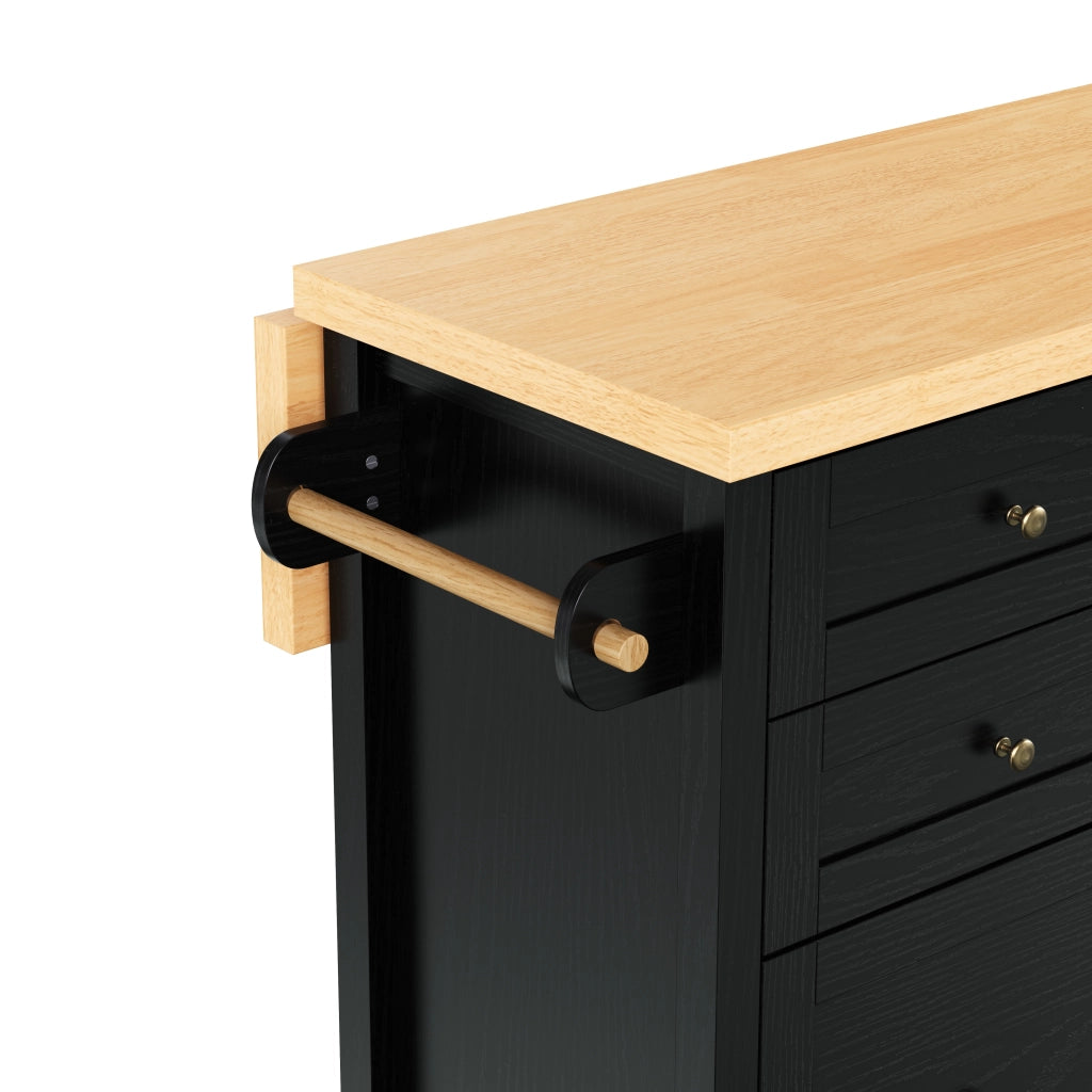 Mobile base da cucina con 2 ante piano estraibile e ruote in MDF nero naturale 107 × 45-70 × 90.5 cm