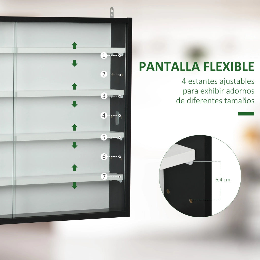 Vetrina Espositiva da Parete ¨C Xylo ¨C 2 Ante Scorrevoli in Vetro Bianco e Nero 80x9,5x60 cm