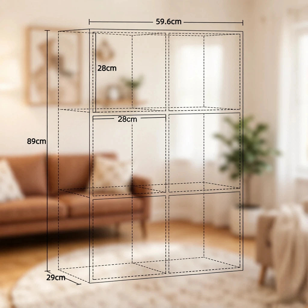 libreria aperta a cubi in legno ingegnerizzato E1 con 6 vani, scaffale multifunzione per casa e ufficio, rovere