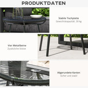 Tavolino da esterno in stile boho 50x50x50 cm in PE-rattan con piano in vetro temprato nero