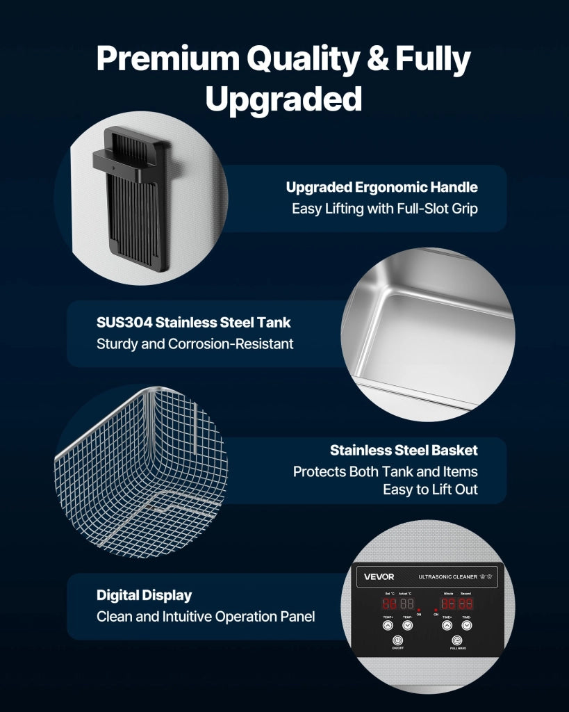 Pulitore a Ultrasuoni 30 L in Acciaio Inox 480W 40kHz con Schermo Digitale e Cestello Lavatrice Ultrasuoni per Officina e Fai da Te