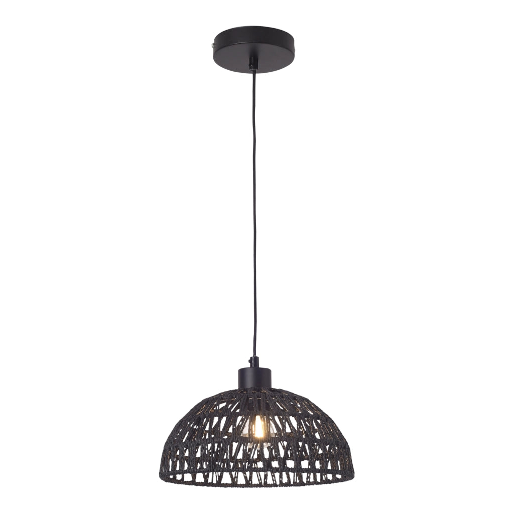Lampada a Sospensione Alton con Paralume in Rattan Intrecciato - Nero lux.pro