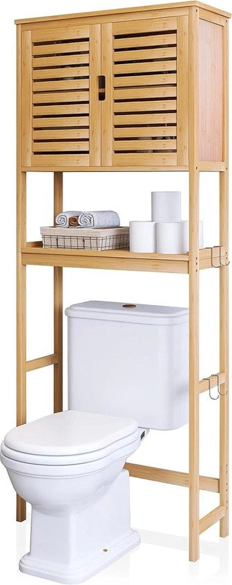 Scaffale per wc con 2 porte - bamboo - organizzatore spazia occupante per lavatrice