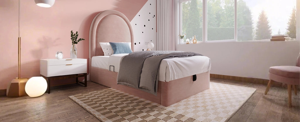 Letto imbottito per bambini 90x190 cm rosa in velluto senza materasso