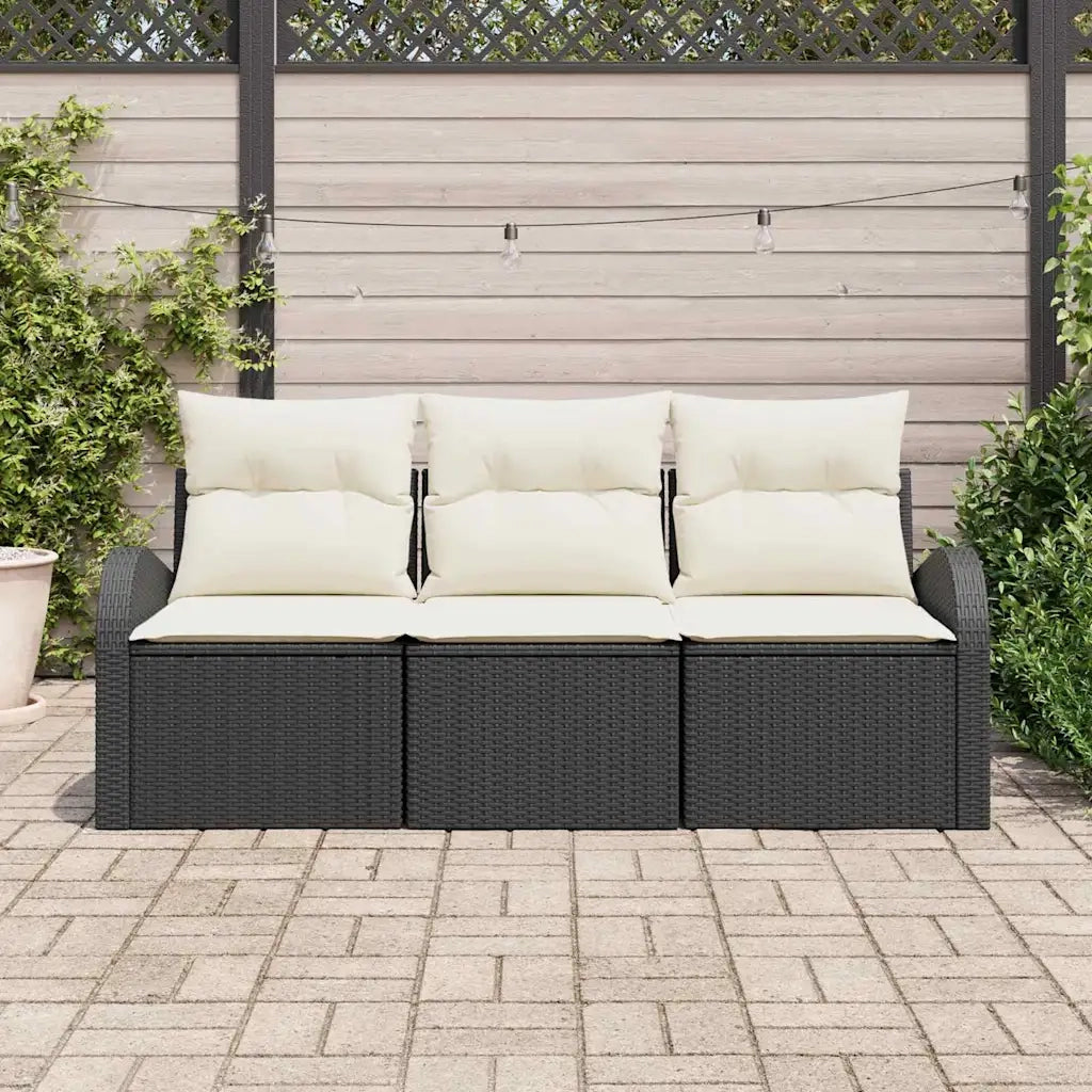 Set Divano da Giardino 3 pcs Nero e bianco Poly Rattan