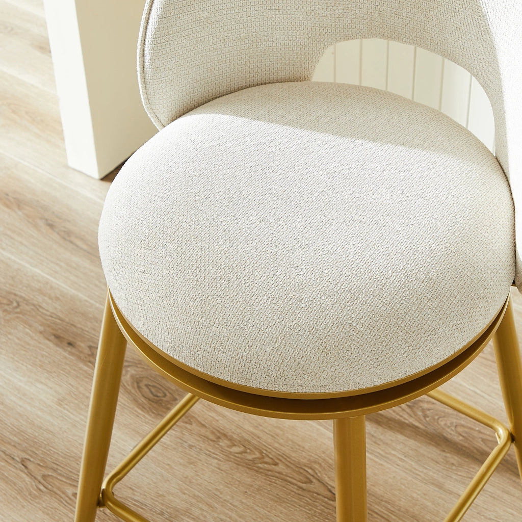 Set di 2 sgabelli da bar girevoli con rotazione 360° e poggiapiedi in tessuto beige