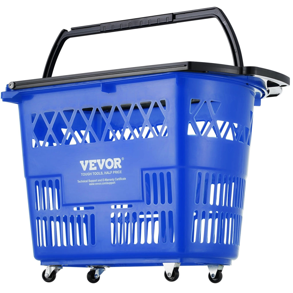 Set 6 Cestini Spesa con Ruote e Manico in Plastica PE Blu 39 L Carrello Portatile per Negozi e Supermercati LB-B027-7