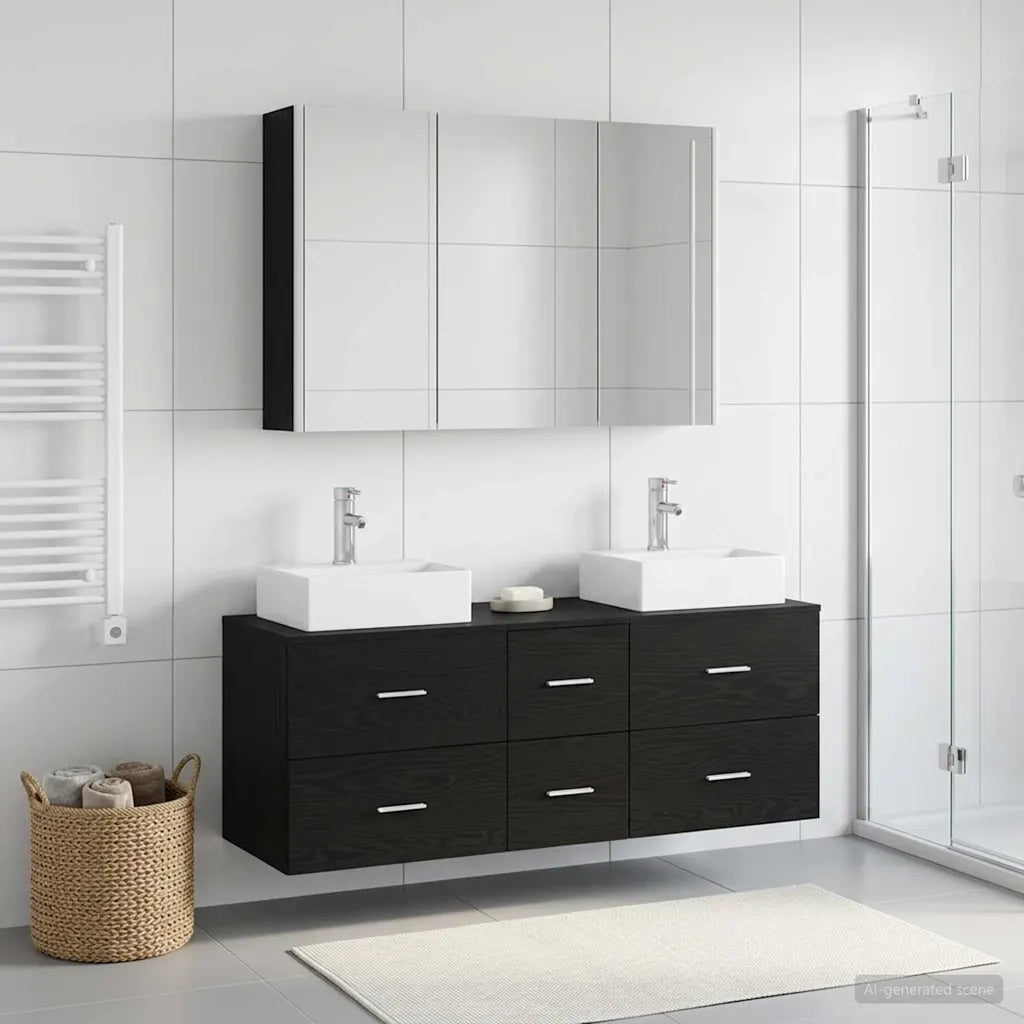 Set di mobili per il bagno 4 pz Rovere Nero 3406824