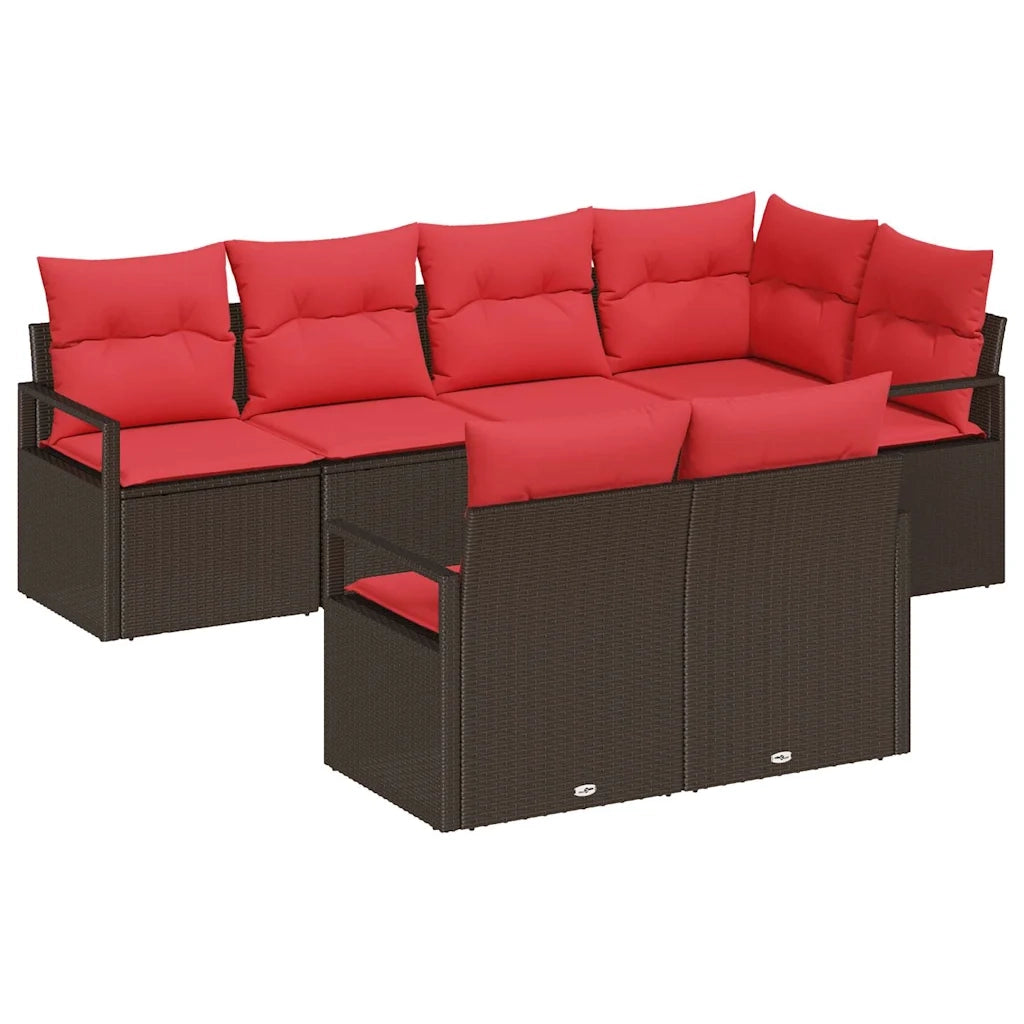 Set Divano da Giardino 7 pcs Marrone e Rosso polyrattan 3355093
