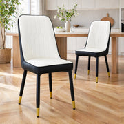 Set di 2 sedie da pranzo moderne in PU nero-bianco con gambe in metallo