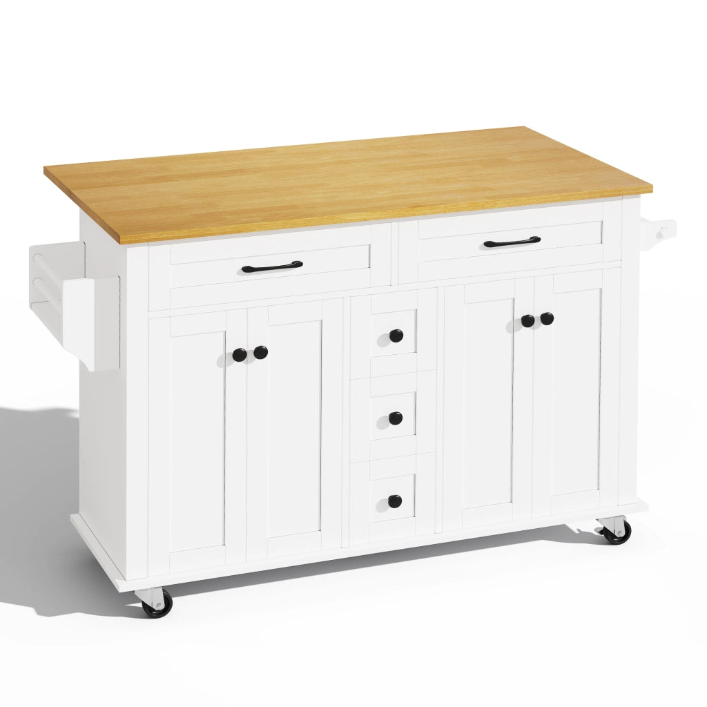 Isola cucina con piano di lavoro pieghevole 140 x 65 x 89 cm in MDF con 5 cassetti e ruote