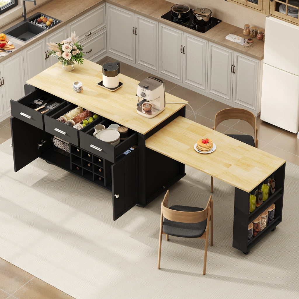 Isola cucina mobile con piano estensibile e prese USB