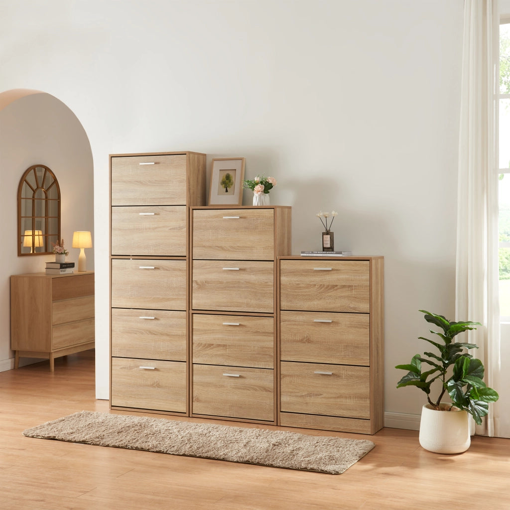Scarpiera Sykkylven con 4 Contenitori Ribaltabili - Effetto Rovere Sonoma [en.casa]