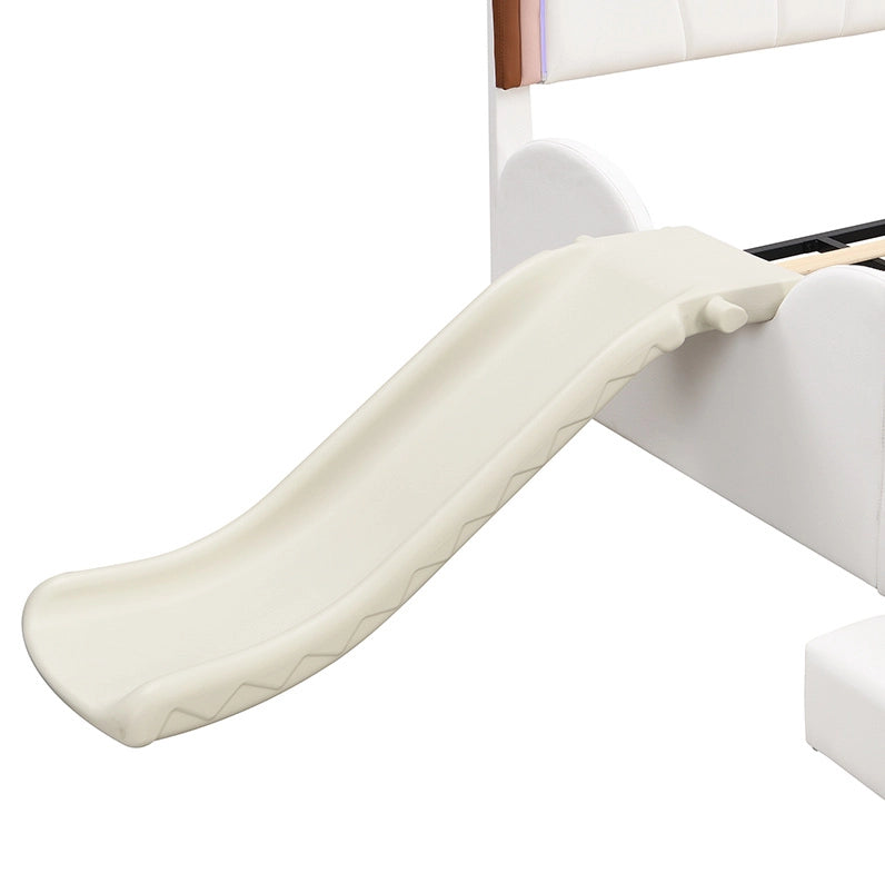 Letto per bambini a forma di farfalla con LED, scivolo e scala, rosa e bianco