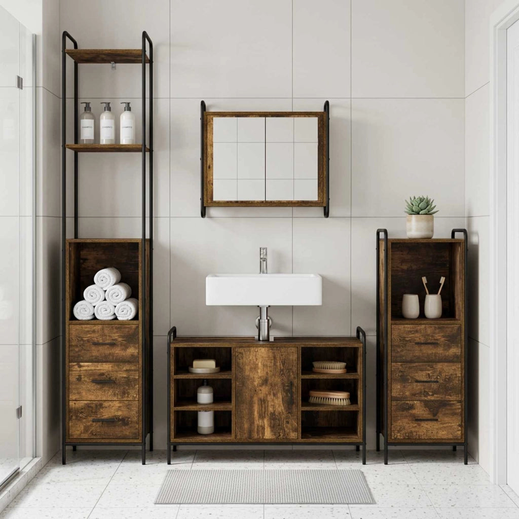 Set di Armadi da Bagno 4 pz Rovere Fumo 40 x 36 x 200,5 cm 3444683