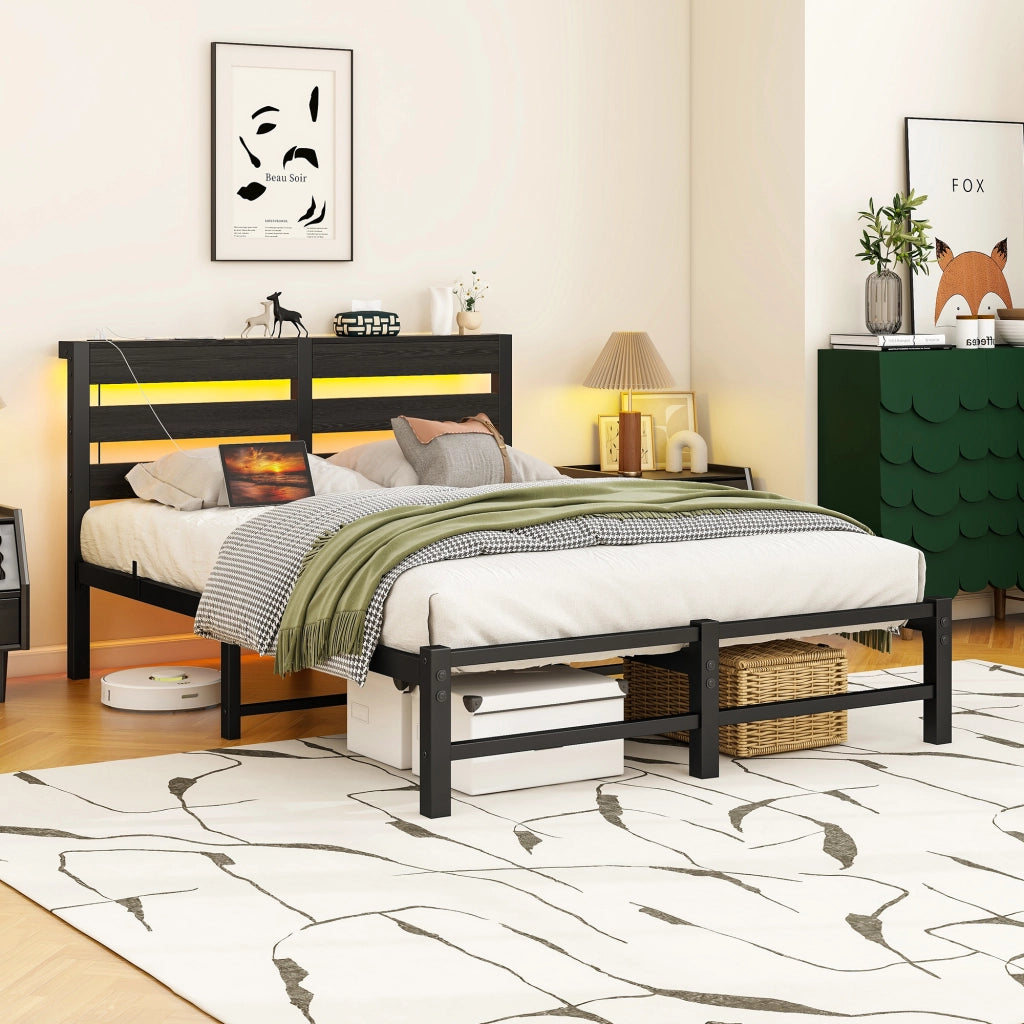 letto in metallo e legno nero 120 x 200 cm