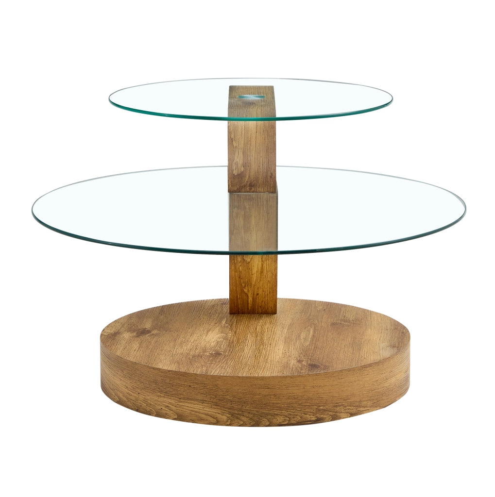 Tavolino da caff¨¨ rotondo 78,5 cm a pi¨´ livelli in MDF e vetro trasparente
