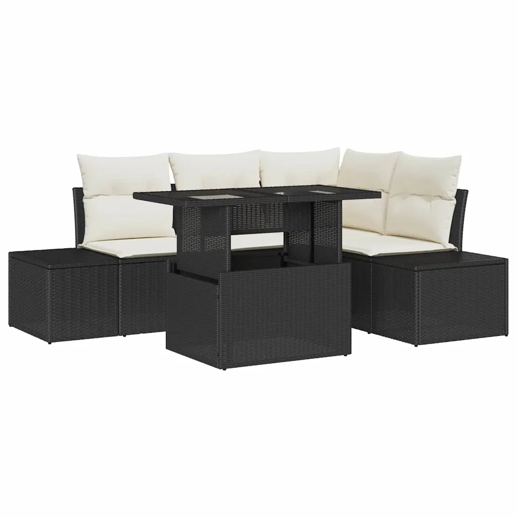 Set Divano da Giardino con cuscino 5 pcs Nero polyrattan
