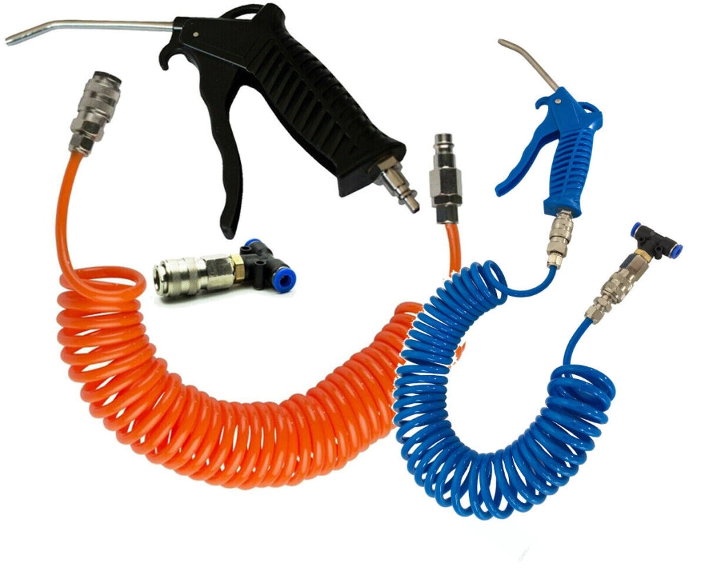TUBO ARIA COMPRESSA FLESSIBILE PER COMPRESSORE 5 MT + PISTOLA SOFFIAGGIO