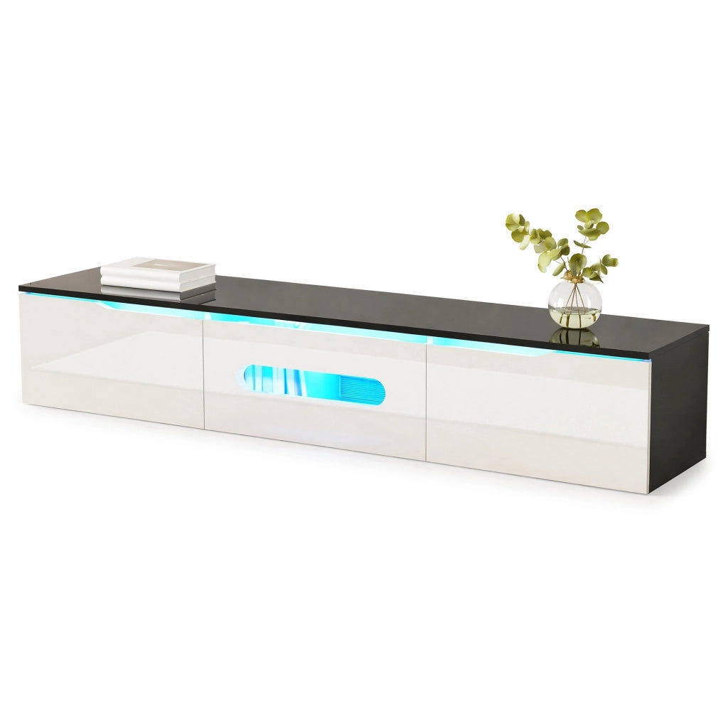 Mobile TV sospeso o da terra 180x35x30 cm con LED a 16 colori; nero e bianco