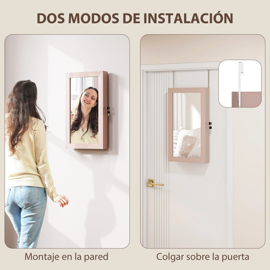 Specchiera con cassetti e chiusura ¨C Minimal ¨C rosa e beige 60x40x138