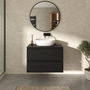 Mobile bagno sospeso 70cm due cassetti nero opaco con top | Hexa